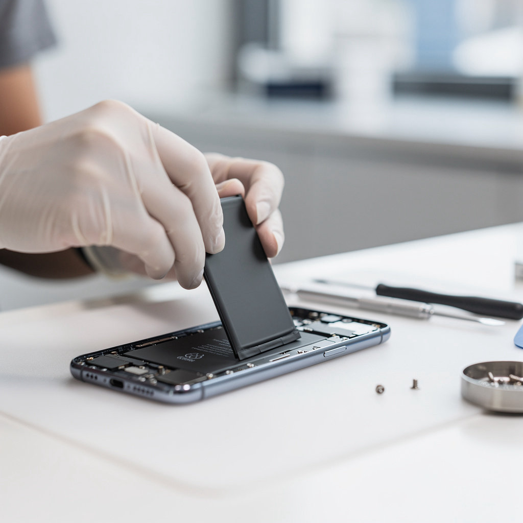 Los Amigos Wireless technician performing a professional battery replacement for a smartphone in San Diego