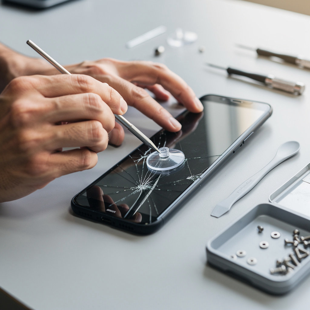 Los Amigos Wireless technician performing professional phone screen repair in San Diego